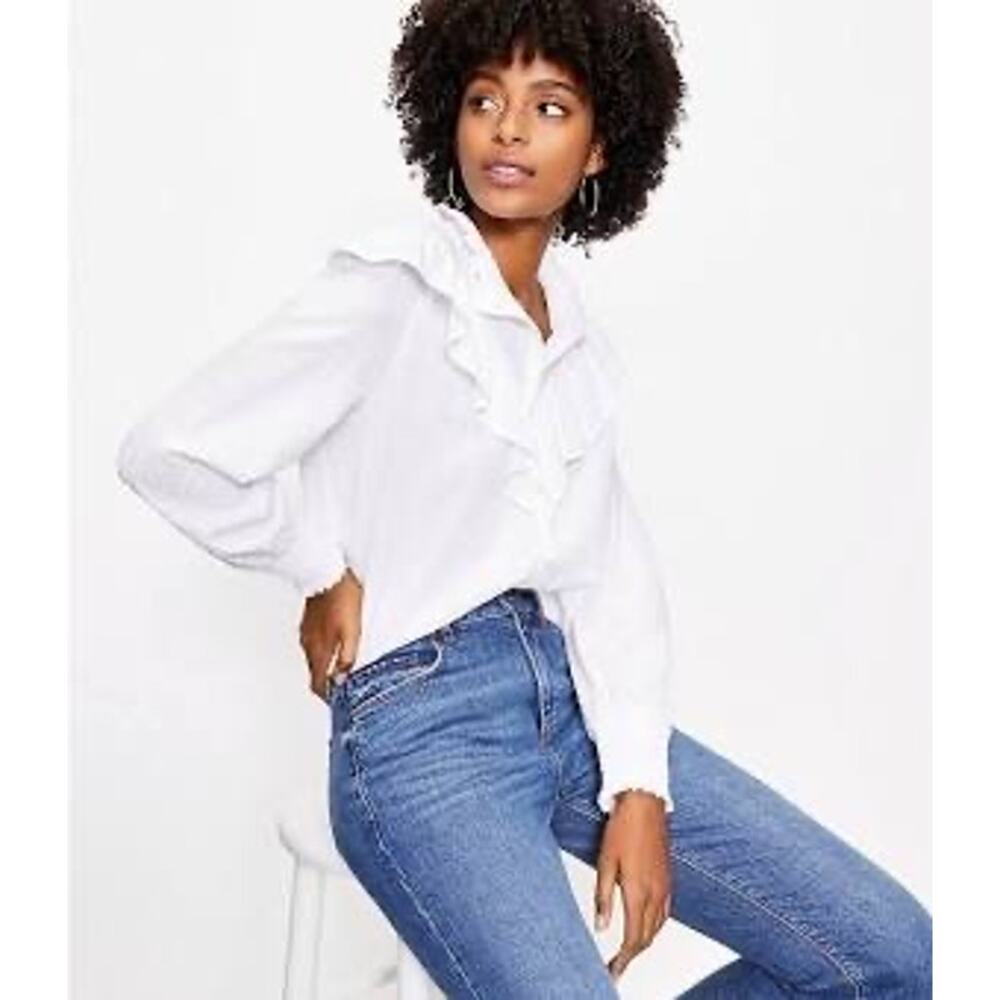 Loft Women’s Ruffle Trim Blouse Sz S Peasant Prairie Contemporary Essential